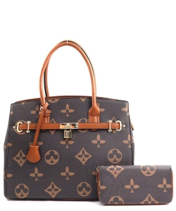 Fashion Faux Leather Geometric Handbag & Wallet DH-6794W  BROWN